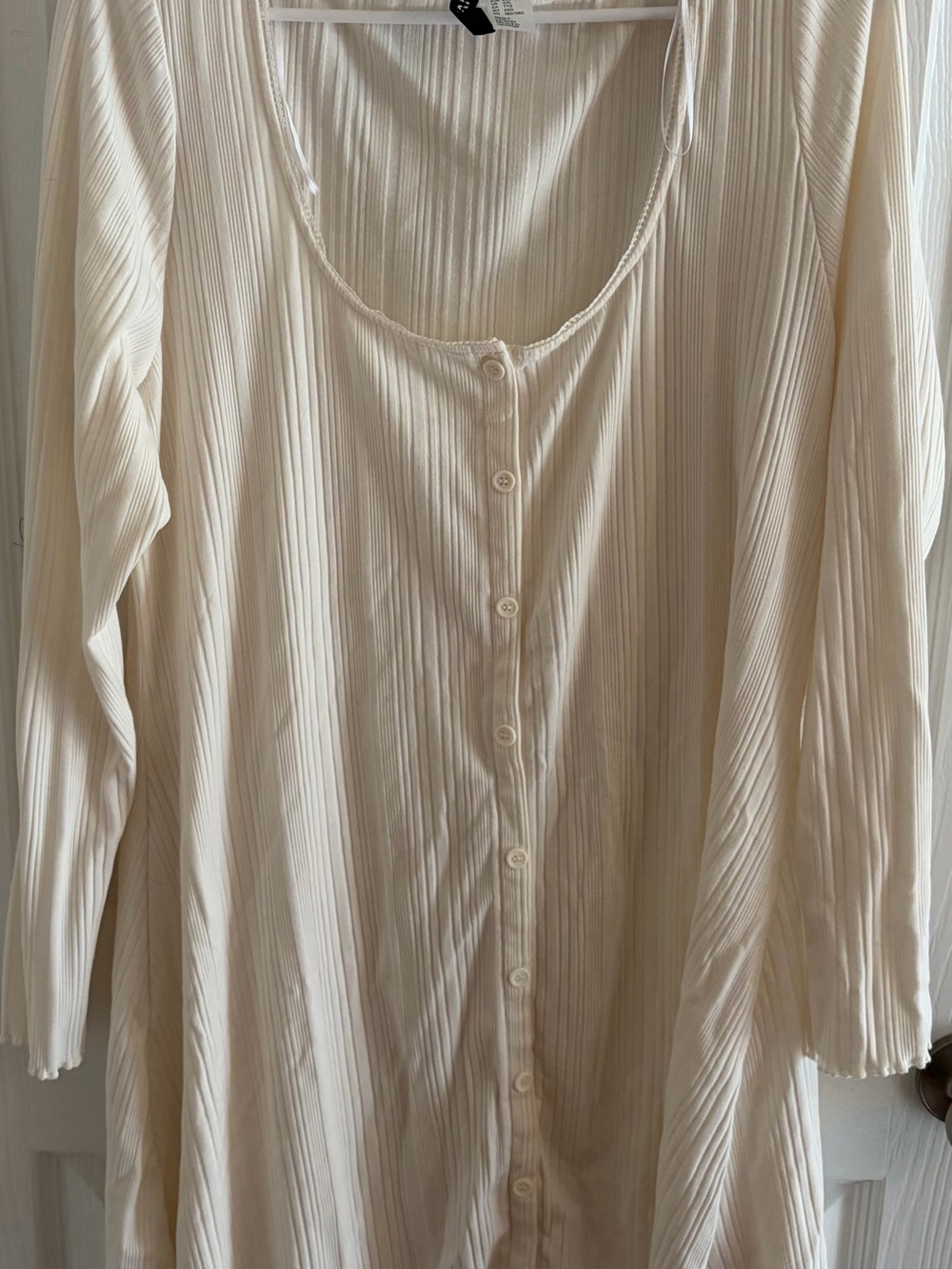 Divided Cream Ribbed Button-Front Long Sleeve Dress
